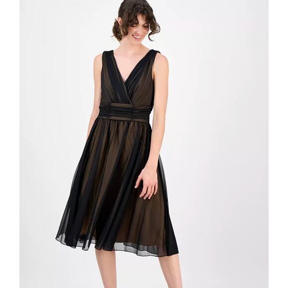 Connected Apparel Womens Black Gold Sleeveless Evening Gown Chiffon Sz 12 NWT - Picture 1 of 13